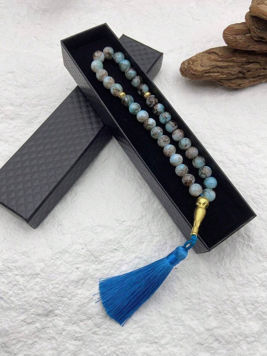 Caja de regalo premium con juego de 33 piezas de cuentas de oración musulmanas de 10 mm de colores, pulsera con borla hecha a mano