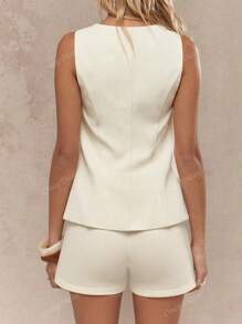 Ladies'Old Money Elegant Single-Breasted Real Pocket Suit Vest And Shorts Set,Outfit For Daily Wear,Work