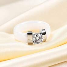 6mm White/Black Ceramic Rings Plus Cubic Zirconia For Women Comfort Fit Engagement Wedding Band Size 5-122025 - White & Silver - View 8