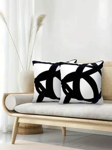 1/2/4pcs Abstract Geometric Black And White Throw Pillow Covers - Modern Style, Hand Wash Only, Polyester Material, Multiple Sizes Available, Suitable For Sofa, Bed, Indoor/Outdoor Decor, Sofa Cushion, Sofa Accessory, Smooth Fabric Texture, Autumn Decor, Room Decoration - Black and White - View 3