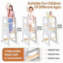 Tower Wooden Step Stool 3 Adjustable Heights Kitchen Stool For Kitchen Counter Perfect Parent White - 白色 - 查看 3