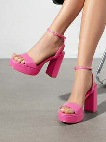 Women High Heel Sandals With Ankle Strap, Open Toe Chunky Heel Platform Sandals, For Prom, Party, Wedding - Pink - View 3