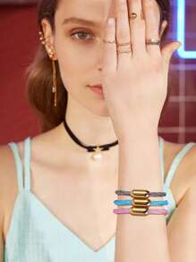 1pc Luxury Gold Color Stainless Steel Magnetic Buckle Bracelet Handmade Layers Bracelet For Women Girl Multicolor Weaven Steel Chain Bracelets Sports Leisure H656