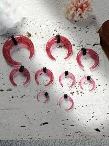 9pcs Punk Earrings Set: Acrylic Colorful Glitter, U-Shape Cattle Horn Pointed Ear Plugs, Piercing Insertion Tool, Body Piercing Threader, Party Jewelry, Suitable For Holidays, Corresponding To The Red Customer