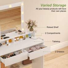 DEVOKO Dressing Table 2 Drawer&Mirror Bedroom Set Makeup Vanity Cosmetics Storage Desk Dresser Furniture White - White - View 5