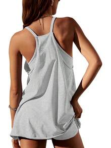 Women's Summer Sleeveless Mini Dress With Built-In Shorts - 淺灰色 - 查看 5