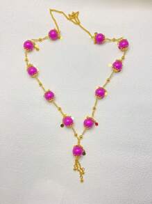 European And American Cross-Border Best-Selling Fashion Colorful Bead Antique Coin Pendant Long Necklace And Pink Bead Round Pendant Long Necklace