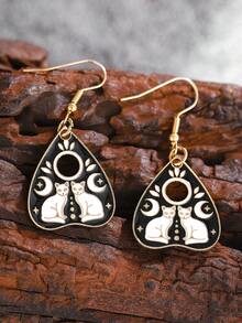 1 对可爱金属水滴月亮猫吊坠耳环，适合女士 - 彩色 - 查看 9