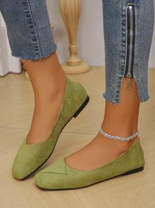 Spring/Autumn New Casual Slip-On Square Toe Flat Shoes, Versatile Outdoor Loafers, Large Sizes 36-43, Fashionable & Comfortable Suede Flat Shoes, Dusty Green