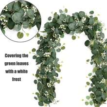 1/2 Pack 5.9FT Fake Eucalyptus Garland With White Flowers – Wedding Arch Backdrop Decor, Silver Dollar Leaf Vine For Party, Table, Mantle, Festival - 彩色 - 查看 4