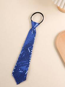 1 儿童领带，单色纯色亮片珠子领带，拉链松紧带，无结镶嵌宽松领带，适合舞台、派对表演、返校季领带，男童花童婚礼领带