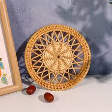 1pc Woven Rattan Coaster, Heat Insulation Mat, Tableware Mat, Heat-Resistant Trivet, Convenient Pot Holder, Wooden Dining Mat, Practical Placemat, Home Pot Pad, Heat-Resistant Pad, Bowl Stand Mat, Suitable For Living Room, Kitchen, Home Decor - Khaki - View 2