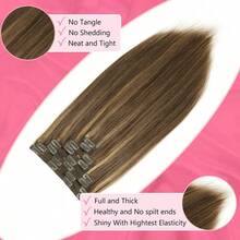 Uveous #4/27 Highlight Clip In Hair Extensions 100% Remy Hair Straight Full Head Human Hair Clips In Hair Blonde Brown Color, Natural Soft Human Hair, 8Pcs 120g - Natural Black - 查看 3