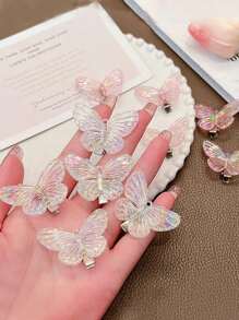 10 Stücke Haarschmuck für Damen, süße Schmetterling & Entenschnabel Clips, transparent pink, vielseitige Seitenpony Clips, bunte Schmetterling Haarclips für Mädchen, geeignet für den täglichen Gebrauch, Haarklammern, Haarspangen, flache Klemmclips