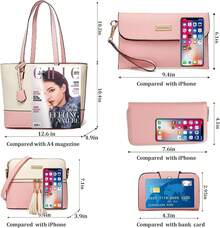 YNIQUE Juego de 5 piezas de bolsos de mano para mujer, bandoleras con empalme de colores contrastantes, diseño informal para escuela y trabajo - 9-10 Rosa y blanco - Ver 1