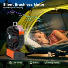 Camping Fan With LED Lantern, 20000mAh Rechargeable Battery Operated Outdoor Tent Fan With Light & Hanging Hook, 4 Speeds,  Dual Motor & LED Light For Tent, Beach, Jobsite, Emergency ﻿(Orange)