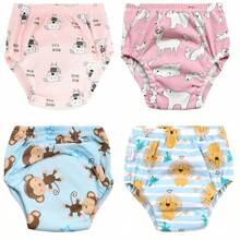 4 pièces de couches lavables et réutilisables pour bébé, étanches, respirantes, 6 couches de protection, 100% polyester, doublure et tissu extérieur imperméable, avec fonction anti-fuite, culottes de propreté, sous-vêtements pour bébé, cadeau de bébé
