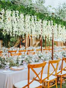 24/12 件紫藤吊花仿真植物藤蔓藤条假吊花环丝绸花串婚礼派对花园户外家居装饰，白色，花朵绿叶丝绸长吊灌木花花卉装饰派对婚礼花园家居装饰情人节，礼物生日毕业