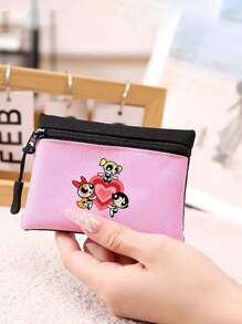 THE POWERPUFF GIRLS Versatile Mini Policewoman Pattern Coin Purse Unisex Simple Contrast Color Zipper Coin Pouch Card Holder For Women Wallet Mini Wallet Purse Wallet Travel Wallet Coin Wallet School Supplies