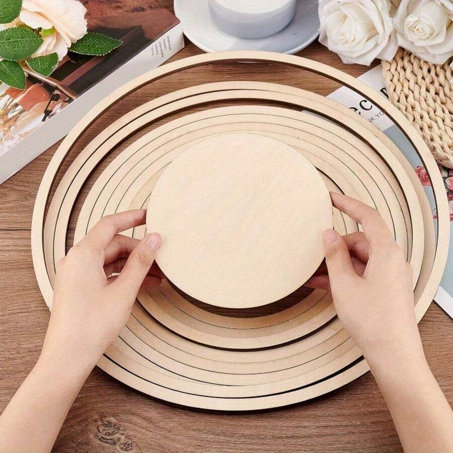 11pcs Circular Pottery Tools Wooden Concentric Geometric Pattern Track Set, Suitable For DIY Ceramic Cutting And Printing Blank Molding Clay - Apricot - View 1