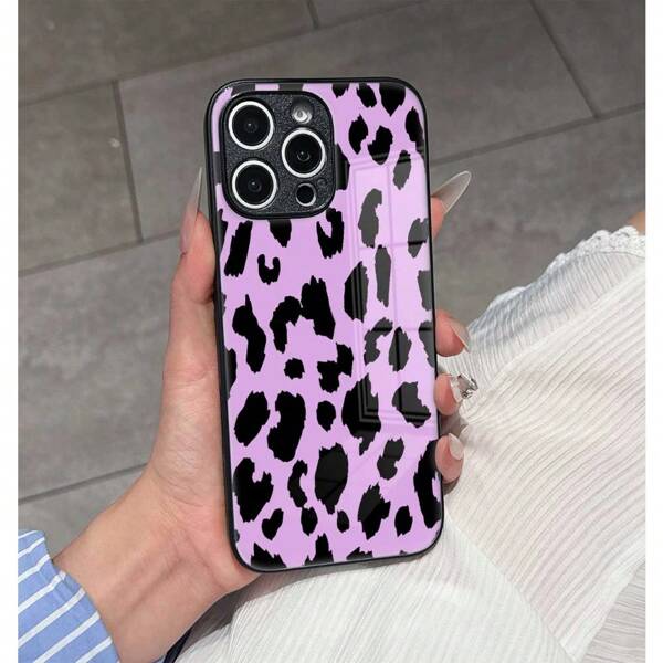 1 Stück rosa Leoparden Muster Glas Handyhülle, hochwertiges elegantes Design, geeignet für iPhone 16 Pro/iPhone 16 pro Max/Galaxy A03s/Galchaxys A05/Apple Series