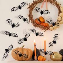 12Pcs Halloween Bat Wall Stickers – 3D Black Removable Vinyl Decals For Windows, Pumpkins, Candles, Party Decorations, Haunted House Wall Decor Home Decor Halloween Decor Fall Decor Room Decor