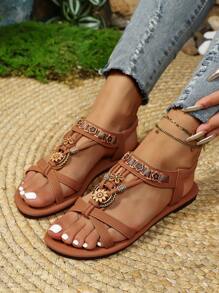 Women's Flat Plus Size Sandals, Summer Fashion Bohemian Beach Slip-On Comfortable Versatile Strap Sandals