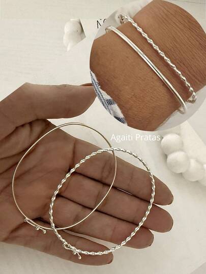 Kit 2 Braceletes Adulto 19cm em Prata 925 Legitima