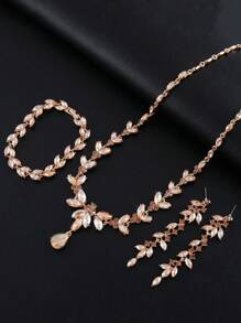 4 pezzi set di gioielli champagne in cristallo di lusso, collana, orecchini, bracciale, accessori per spose e matrimoni, adatti per banchetti, feste e altre occasioni