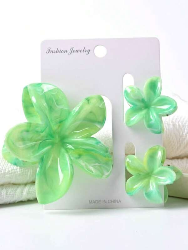 1 Large And 2 Small Colorful Plumeria Hair Clip Set Without Cardboard, Featuring A Bauhinia Flower Clip For Women On Vacation And A Hair Claw At The Back Of The Head, Suitable For Daily Wear, Work, And Travel