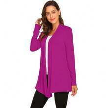 Newchoice Womens Casual Lightweight Long Sleeve Cardigan Soft Drape Open Front Fall Dusters (S-3XL) - Fuchsia Rose - View 3