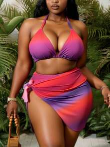 Slaydiva Plus Size Bikini Set, Random Print Summer Beach - Multicolor - View 2