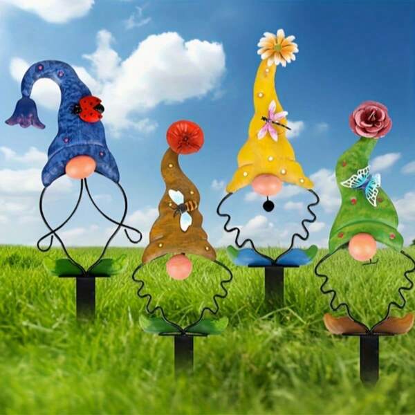 Decoración de estaca de jardín de acrílico con enano de dibujos animados en 2D sosteniendo un arma, para el patio, el jardín, macetas exteriores, reutilizable, sin batería, fácil instalación, regalo ideal para fiestas. Por favor, retire la película protectora antes de usar.