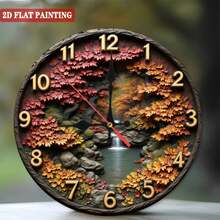Autumn Cascade 10-Inch Wall Clock - 3D Nature Art Design With Silent Movement Rustic Decorative Timepiece For Living Room, Office & More - Perfect Gift Idea - Multicolor - View 1