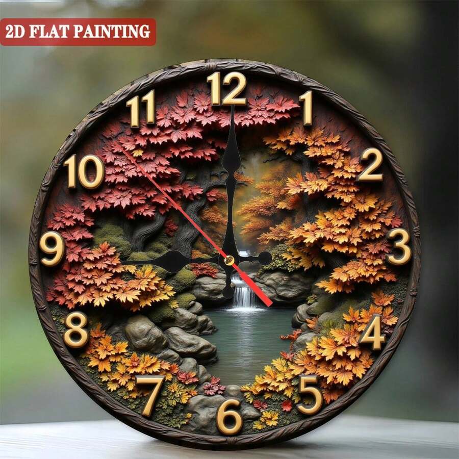 Autumn Cascade 10-Inch Wall Clock - 3D Nature Art Design With Silent Movement Rustic Decorative Timepiece For Living Room, Office & More - Perfect Gift Idea - Multicolor - View 1