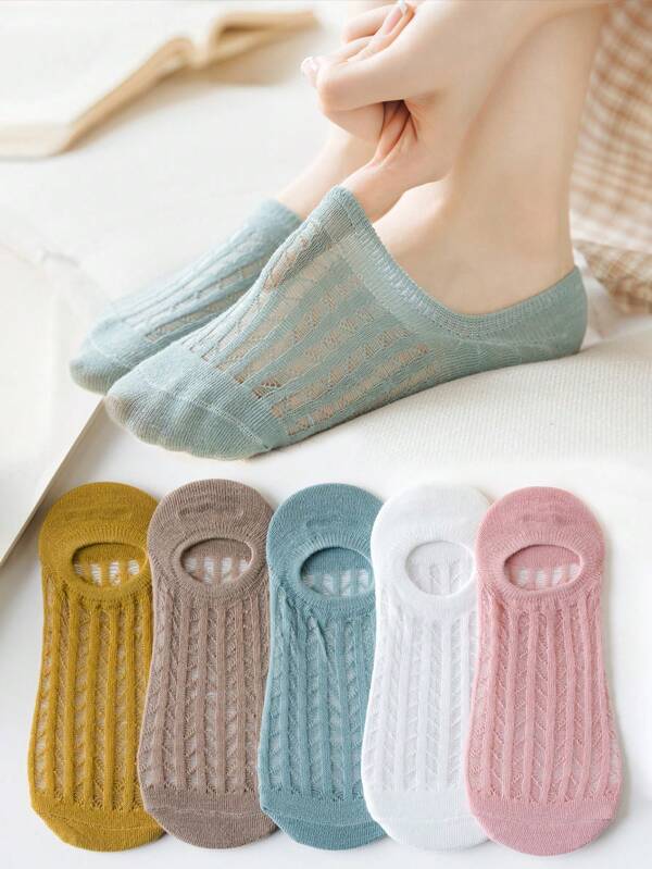 1/5 Pairs Women Summer Thin Invisible Socks Silicone Non-Slip Mesh Breathable No-Show Socks (Without Cardboard)