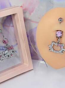 Sanrio 1pc SANRIO Hello Kitty Navel Ring - Y2K Fashion Alloy Navel Jewelry With Pink Crystal Decor - Body Piercing Accessory For Women - Ideal Birthday And Valentine's Day Gift, SANRIO