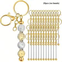 4/8/12/20pcs(No Beads) Beaded Key Chain Kits, Metal Blank Beaded Key Chain DIY Accessories, For Pendant, Jewelry Making, Gift