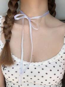 Layerable White Lace Bowknot Wax String Waist Belt Ribbon Headband For Women, Versatile Choker Necklace & Scarf, Suitable For Spring And Summer