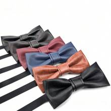 PU Leather Bow Tie Adjustable Solid Color Textured Creative Men Necktie Retro Cravat Boys Suit Accessories