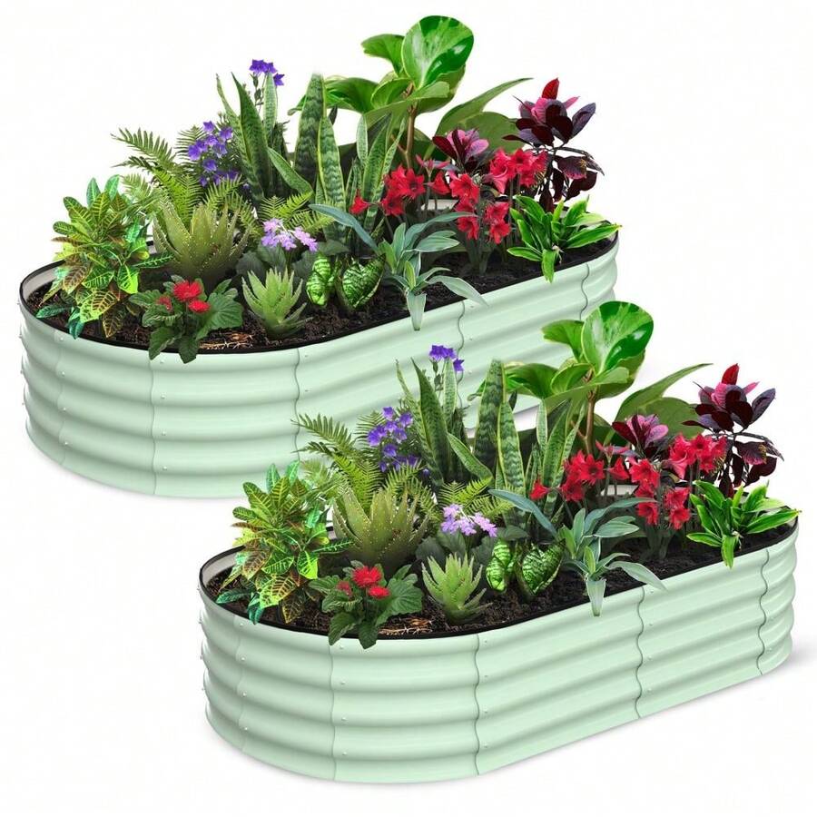 Oval Raised Garden Bed, 2 Pcs Galvanized Raised Beds For Outdoor, Planter Raised Boxes With Open-Ended Base,Large Metal Raised Planter Beds For Vegetables,Flowers,Tool-Free Assembly - 6*3*1FT-Olive Green - View 1