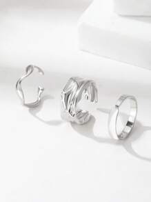 3pcs Set Stainless Steel Asymmetrical Rings For Women, Multilayer Stackable Rings Jewelry