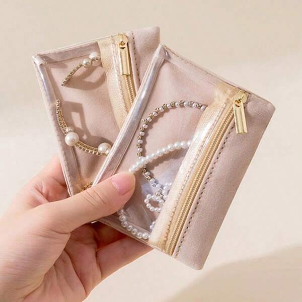 2pcs Portable Jewelry Box Earring Necklace Jewelry Storage Bag, Ring Bracelet Travel Jewelry Organizer