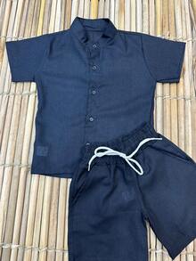 BOYS LINEN SET T-SHIRT AND SHORTS /FASHION/PARTY/OUTING/SUMMER/ - Black - View 3