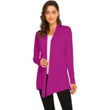 Newchoice Womens Casual Lightweight Long Sleeve Cardigan Soft Drape Open Front Fall Dusters (S-3XL) - Fuchsia Rose - View 2
