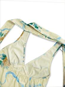 女士休闲优雅性感露背蝴蝶结口袋修身连衣裙，波西米亚风荷叶边腰部A字连衣裙，春夏秋季 - 彩色 - 查看 11