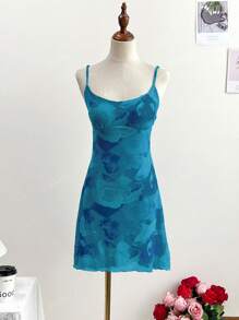 A Summer Dress , Elegant Mesh And Floral Prints For Women, Sleeveless,Fine Sling,Party Dress, For Cocktail,Tops