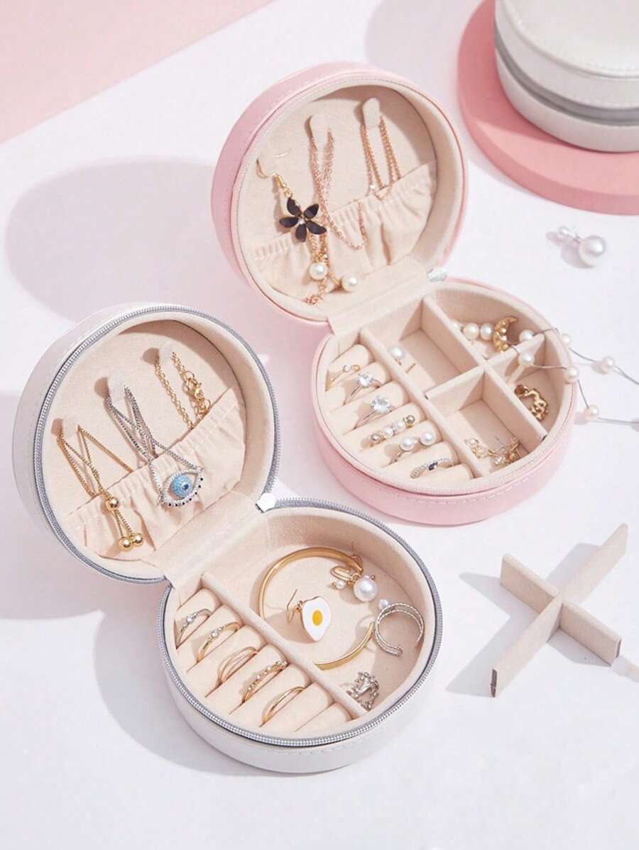 1 pieza Caja de joyería mini con forma de media luna y cremallera - Organizador lindo de cosméticos y pequeñas baratijas | Regalo ideal para niñas, damas de honor, almacenamiento portátil de accesorios para mujeres