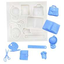 Silikonformen, Silikon-Buch-Form, Schere, Zeichen-Stift, Palette, Schultasche Fondant-Formen für Cupcake-Topping, Kuchen-Dekoration, Schokolade, Süßigkeiten, Handwerk, Gummi-Paste