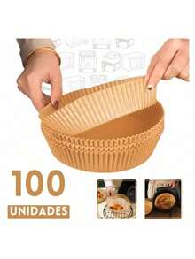 100个方形一次性空气炸锅内胆、纸质空气炸锅内胆、纸质篮碗、烤盘、烤箱配件、烘焙工具、厨房小工具、厨房配件 - 本色圓形 - 查看 2